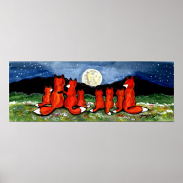 Füchse Fox Family Watching Mondposter Navy Night Poster