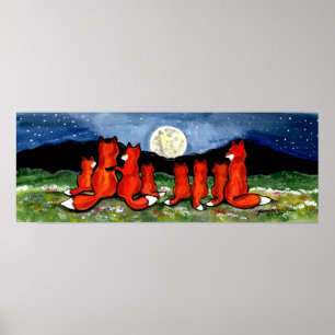 Füchse Fox Family Watching Mondposter Navy Night Poster