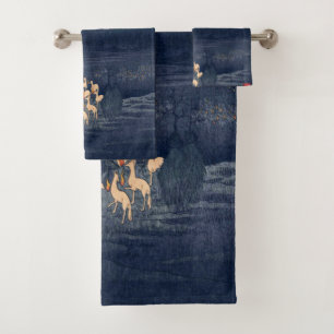 Füchse im Nachtschwärmer Vintage Ukiyo-e Japanis Badhandtuch Set