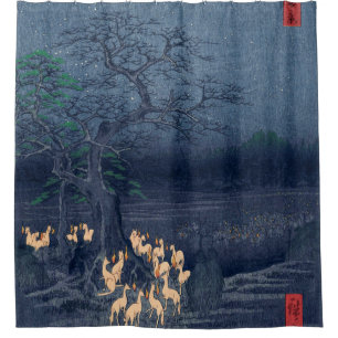 Füchse im Nachtschwärmer Vintage Ukiyo-e Japanis Duschvorhang
