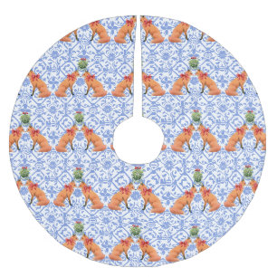 Füchse Küssen unter Mistletoe Blue Chinoiserie Polyester Weihnachtsbaumdecke