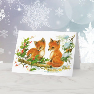 Füchse & Meisen Weihnachtswald Freunde Feiertagskarte