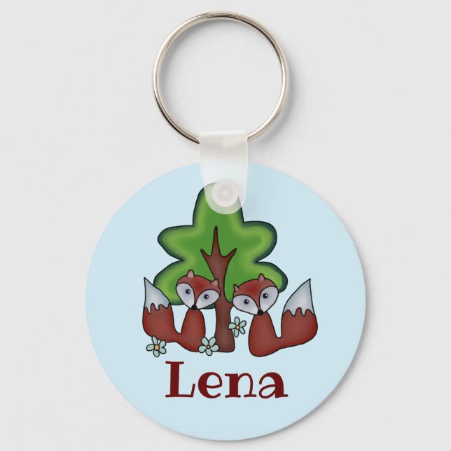 Füchse mit Baum, personalisiert Schlüsselanhänger (Vorderseite)