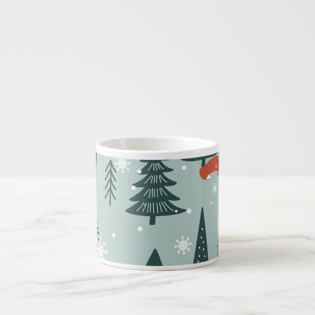Füchse, Tannen, Winter, bunte Muster Espressotasse (Vorderseite)