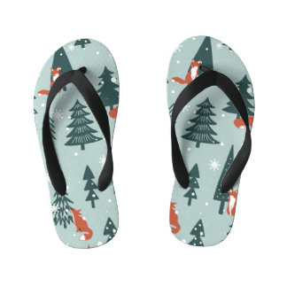 Füchse, Tannen, Winter, bunte Muster Kinderbadesandalen