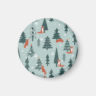 Füchse, Tannen, Winter, bunte Muster Magnet