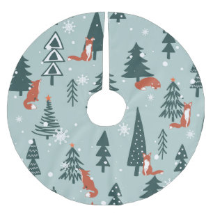 Füchse, Tannen, Winter, bunte Muster Polyester Weihnachtsbaumdecke