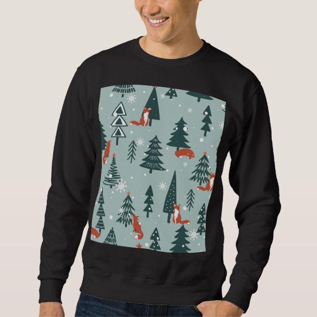 Füchse, Tannen, Winter, bunte Muster Sweatshirt (Vorderseite)