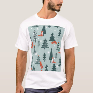 Füchse, Tannen, Winter, bunte Muster T-Shirt