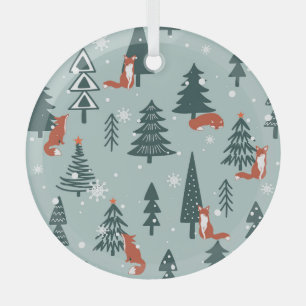 Füchse, Tannen, Winter, farbenfrohes Muster Ornament Aus Glas