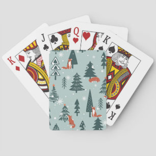 Füchse, Tannen, Winter, farbenfrohes Muster Spielkarten