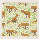 Füchse und Buttercups auf natürlichem Weiß Schal<br><div class="desc">Handgemalte Muster mit Füchsen und Butterschalen</div>