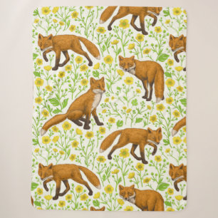 Füchse und Buttercups auf natürlichem Weiß Sherpadecke