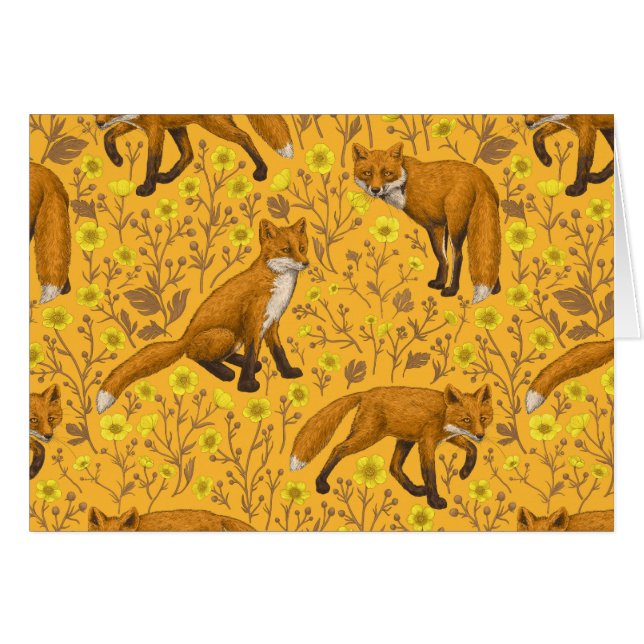 Füchse und Buttercups auf Orange (Vorderseite (Horizontal))