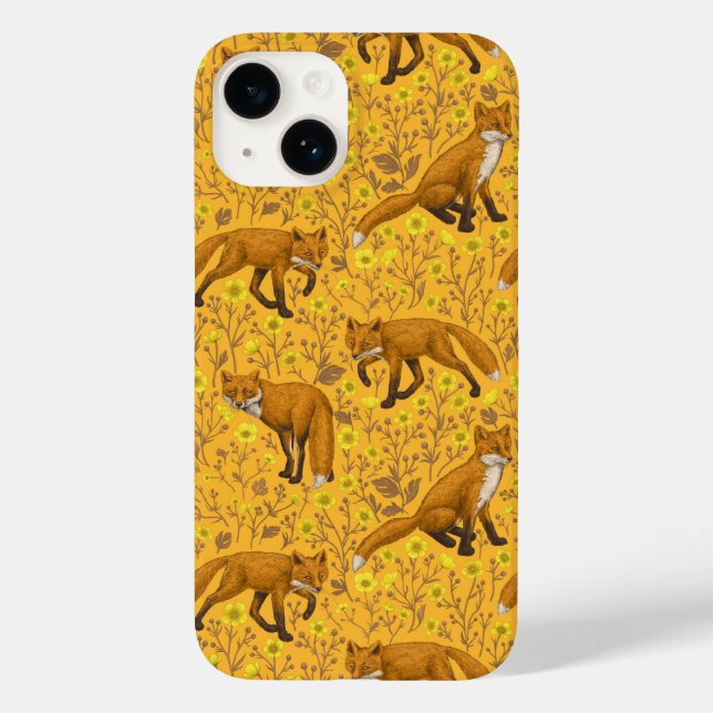 Füchse und Buttercups auf Orange Case-Mate iPhone Hülle (Rückseite)