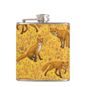 Füchse und Buttercups auf Orange Flachmann