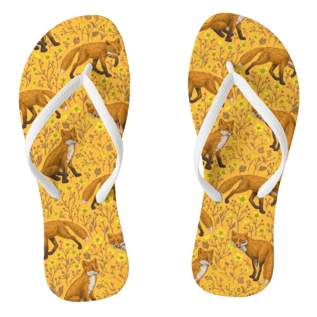 Füchse und Buttercups auf Orange Flip Flops (Fußbett)