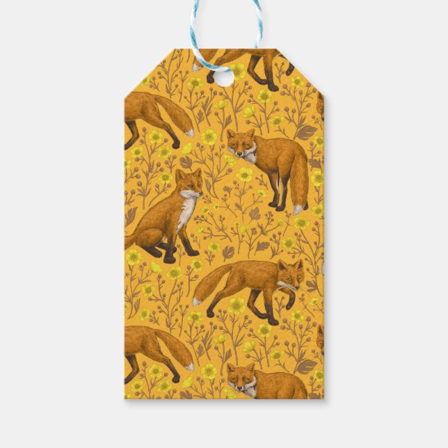 Füchse und Buttercups auf Orange Geschenkanhänger (Vorderseite)