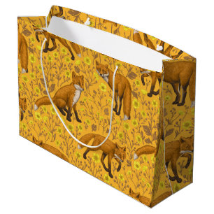 Füchse und Buttercups auf Orange Große Geschenktüte