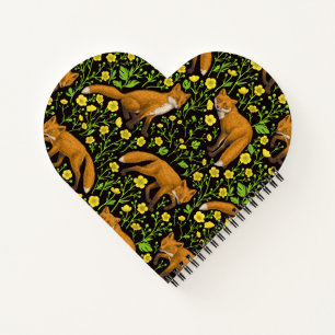 Füchse und Buttercups auf schwarz Notizbuch