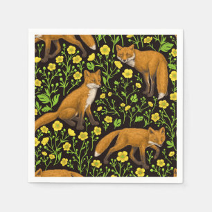 Füchse und Buttercups auf schwarz Serviette