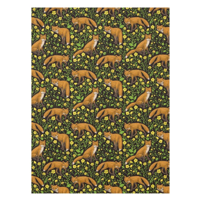 Füchse und Buttercups auf schwarz Tischdecke (Vorderseite)