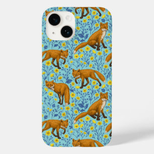 Füchse und Buttercups in Poolblau Case-Mate iPhone 14 Hülle