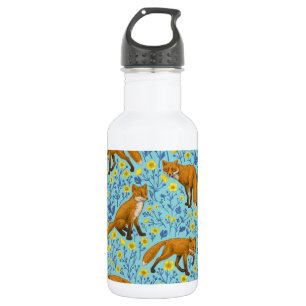 Füchse und Buttercups in Poolblau Edelstahlflasche