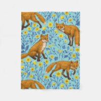 Füchse und Buttercups in Poolblau