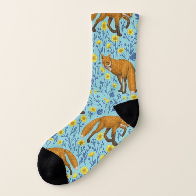 Füchse und Buttercups in Poolblau Socken (Links - Außen)