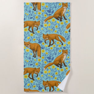 Füchse und Buttercups in Poolblau Strandtuch