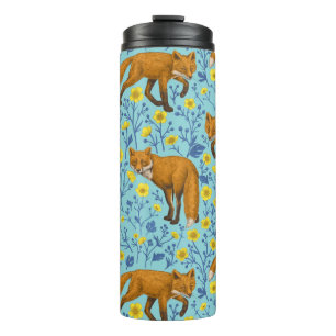 Füchse und Buttercups in Poolblau Thermosbecher