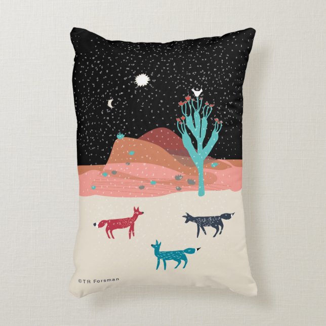 Füchse unter Stern und Mond durch Kaktus in der Zierkissen (Vorderseite(Vertikal))