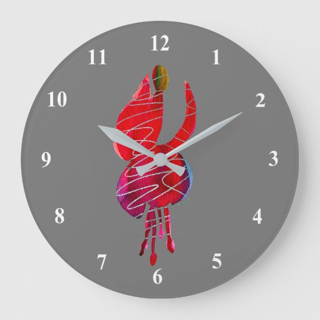 Fuchsia abstrakte Aquarellblüte Große Wanduhr (Vorderseite)