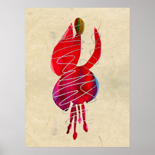 Fuchsia abstrakte Aquarellblüte Poster (Vorne)