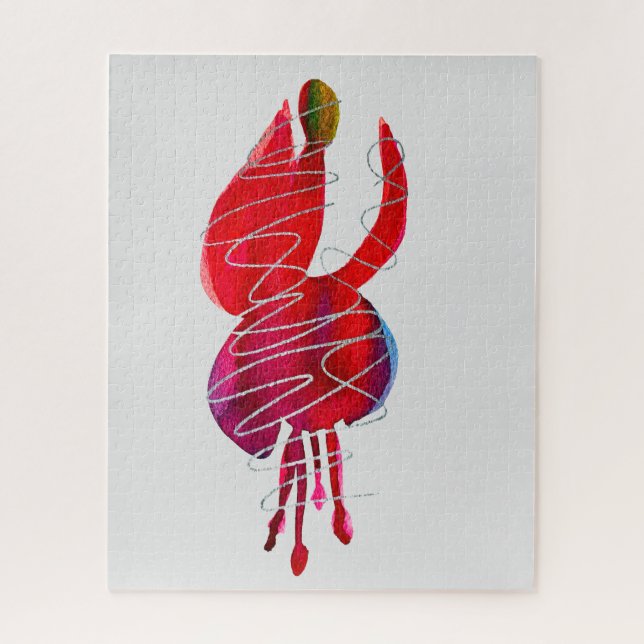 Fuchsia abstrakte Aquarellblüte Puzzle (Vertikal)