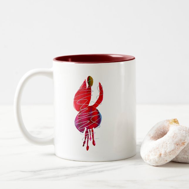 Fuchsia abstrakte Aquarellblüte Zweifarbige Tasse (Mit Donut)