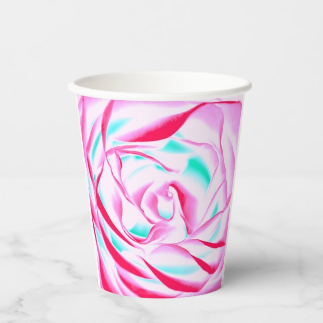Fuchsia and Aqua Floral Design Paper Cup Pappbecher (Vorderseite)