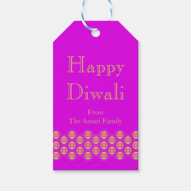 Fuchsia and Gold Indian Pattern Diwali Geschenkanhänger (Vorderseite)