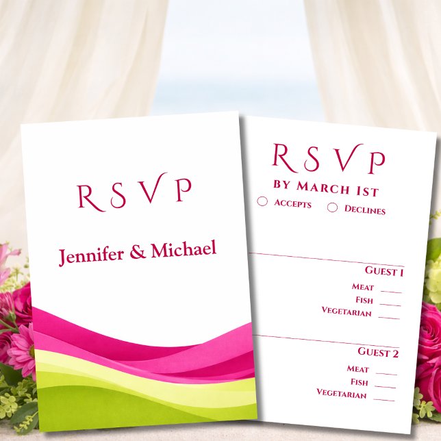 Fuchsia and Lime Green Modern Wedding  RSVP Karte (Fuchsia and Lime Green Modern Wedding  RSVP Card)