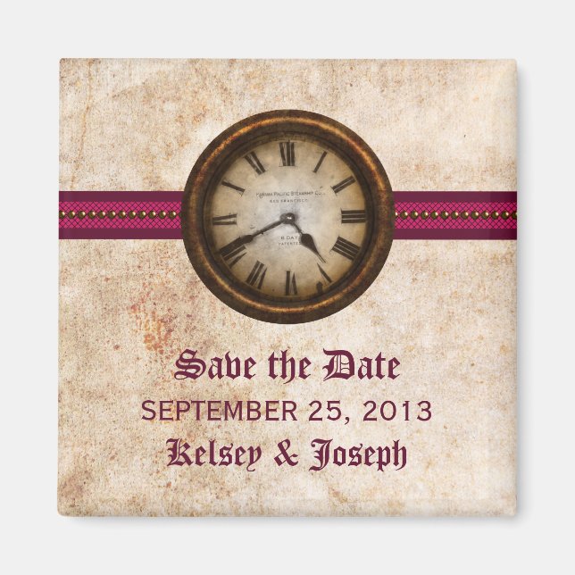 Fuchsia Antik-Uhr Save-the-Date-Magnet Magnet (Vorne)