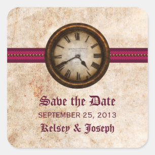 Fuchsia Antique Save-the-Date-Aufkleber Quadratischer Aufkleber