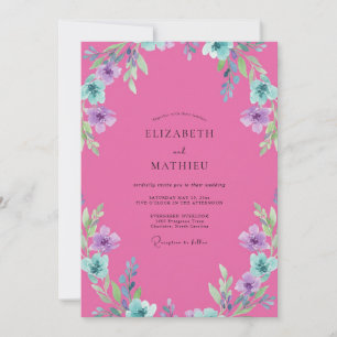 Fuchsia Aqua Wildflower-Hochzeit Einladung