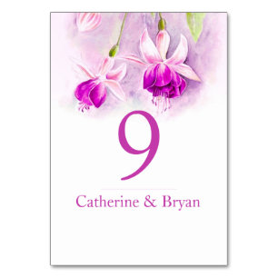 Fuchsia Aquarell Blume Hochzeit Tischnummer