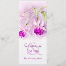 Fuchsia Aquarellkunst lila rosa Hochzeitsmenü Menükarte