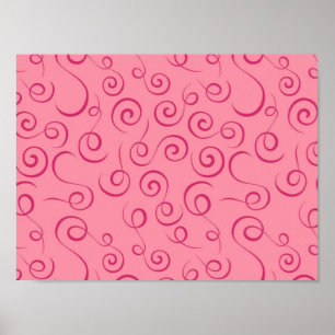 Fuchsia auf rosa Retro Curly Swirl Spiral Poster