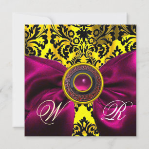 FUCHSIA BAND GOLD GELB SCHWARZ DAMAST MONOGRAMM EINLADUNG