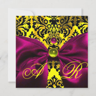 FUCHSIA BAND GOLD GELB  SCHWARZ  DAMAST MONOGRAMM EINLADUNG