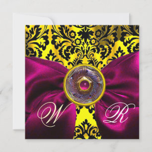 FUCHSIA BAND GOLD GELB  SCHWARZ  DAMAST MONOGRAMM EINLADUNG