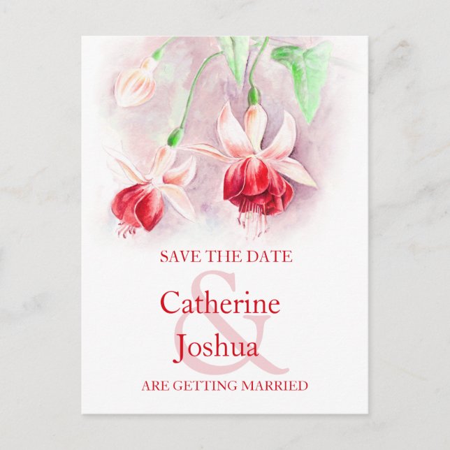Fuchsia bemalt Blume Save the Date rote Karte (Vorderseite)